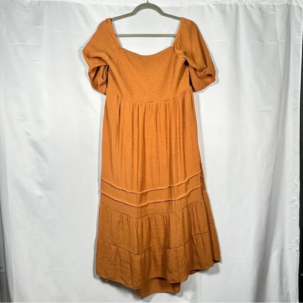 J.Gee Rust Boho Maxi Dress Puff Sleeve Smocked Back Tiered Empire Waist M - Picture 9 of 9